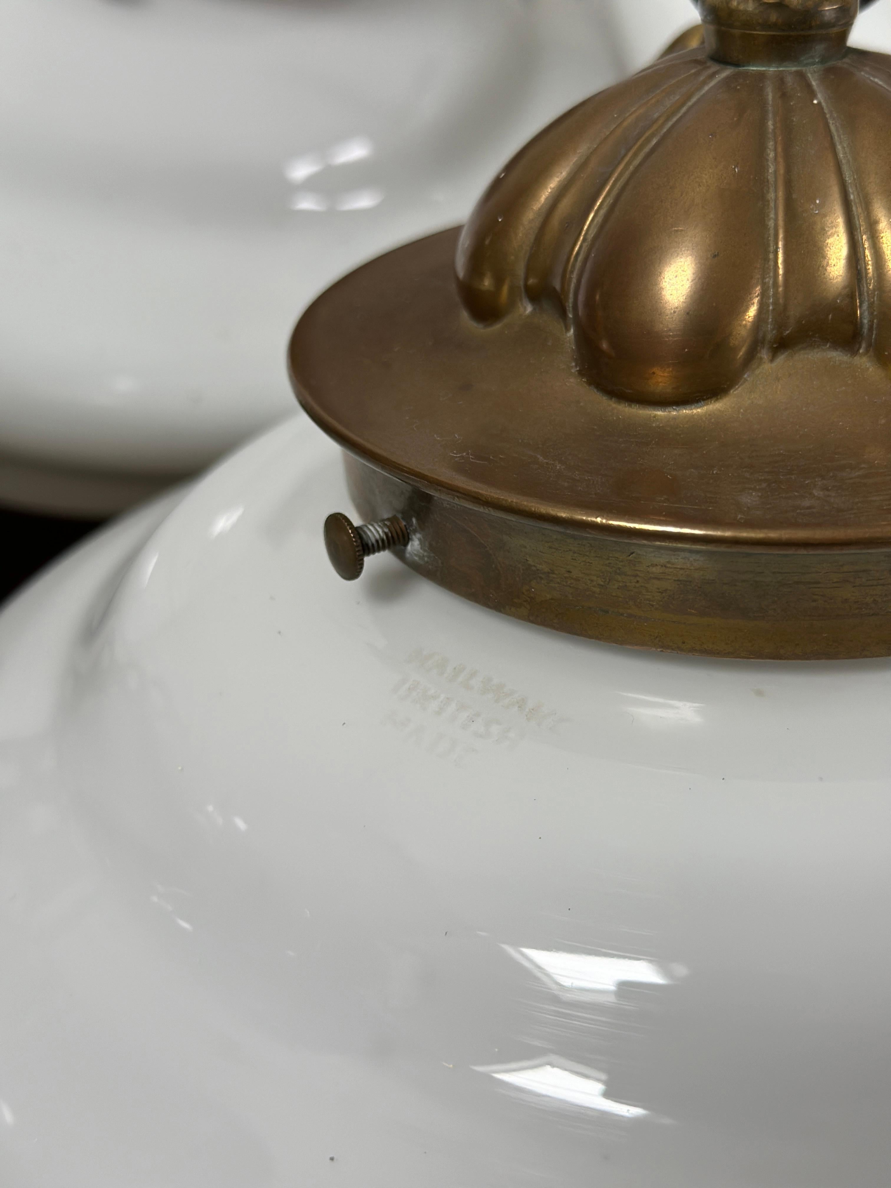 British Antique Vintage Brass Church Opaline Milk White Glass Ceiling Pendant Light Lamp For Sale