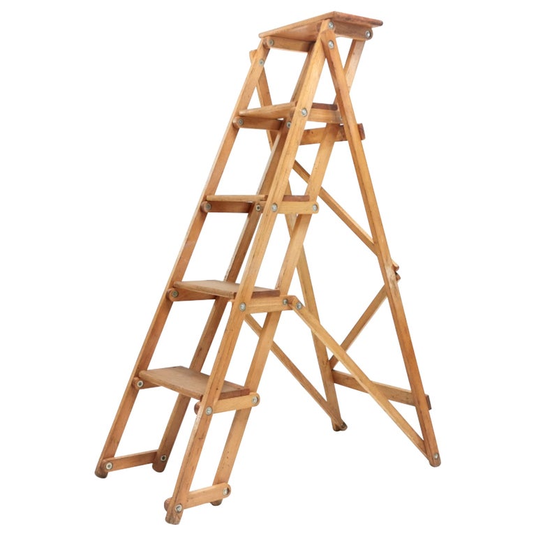 Antique Vintage British Library Step Ladder Display Planter For