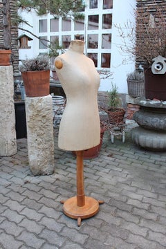 Antike antike Vintage Braun Beige Buche Leinen Dummy Dressmaker Mannequin 1890, Österreich