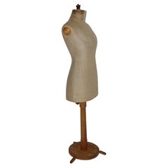 Antique Vintage Brown Beige Beech Linen Dummy Dressmaker Mannequin 1890, Austria