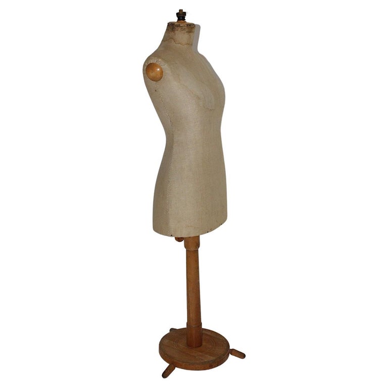 Antique Vintage Brown Beige Beech Linen Dummy Dressmaker Mannequin 1890,  Austria For Sale at 1stDibs