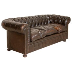 Antique Vintage Brown Leather Chesterfield Sofa