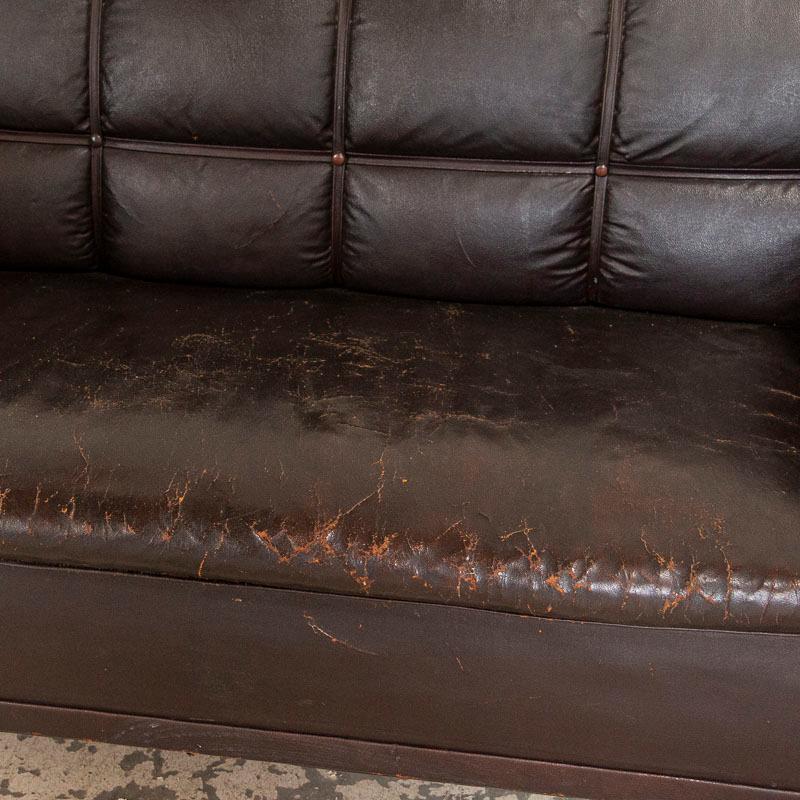 Antique Vintage Brown Leather Sofa, Denmark 1