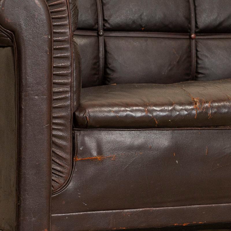 Antique Vintage Brown Leather Sofa, Denmark 2