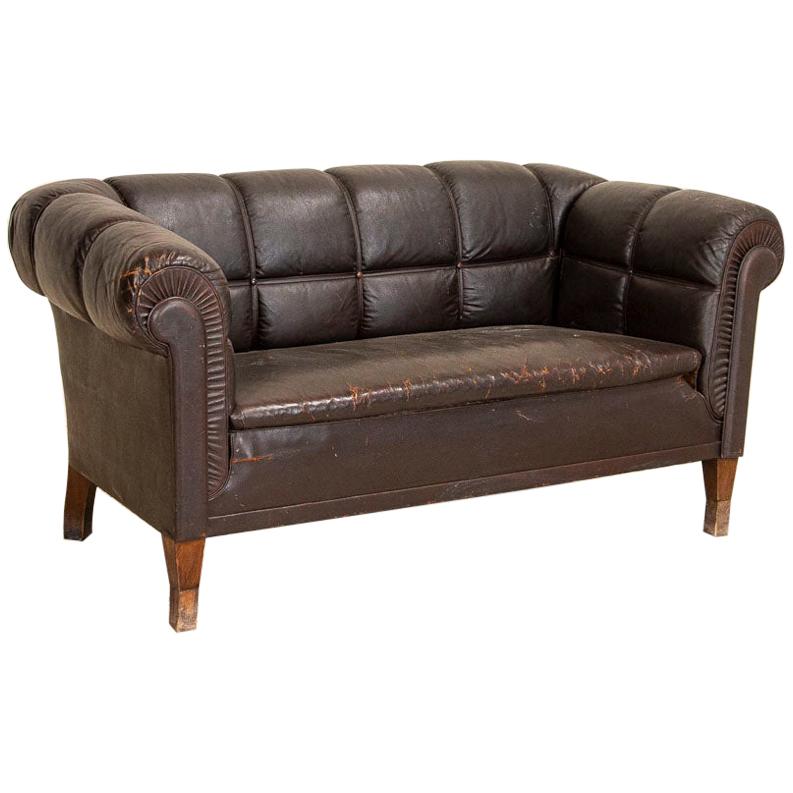 Antique Vintage Brown Leather Sofa, Denmark