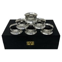 Antique Vintage Cased Set Six Celtic Irish Sterling Dublin Silver Napkin Rings