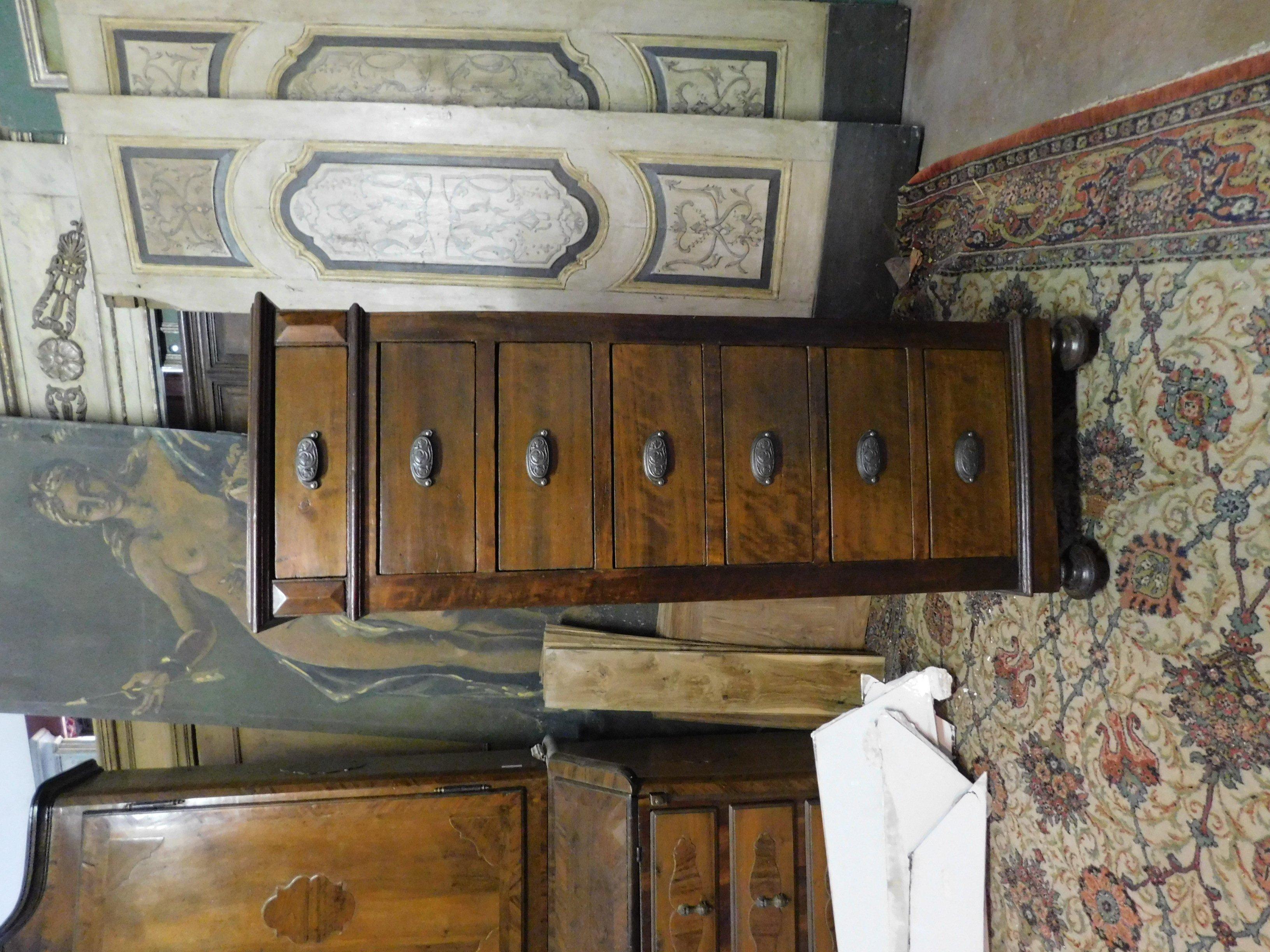 Antique Vintage Chest of Drawers, Weekly Cabinet, Brown Walnut, '800, Italy In Good Condition In Cuneo, Italy (CN)