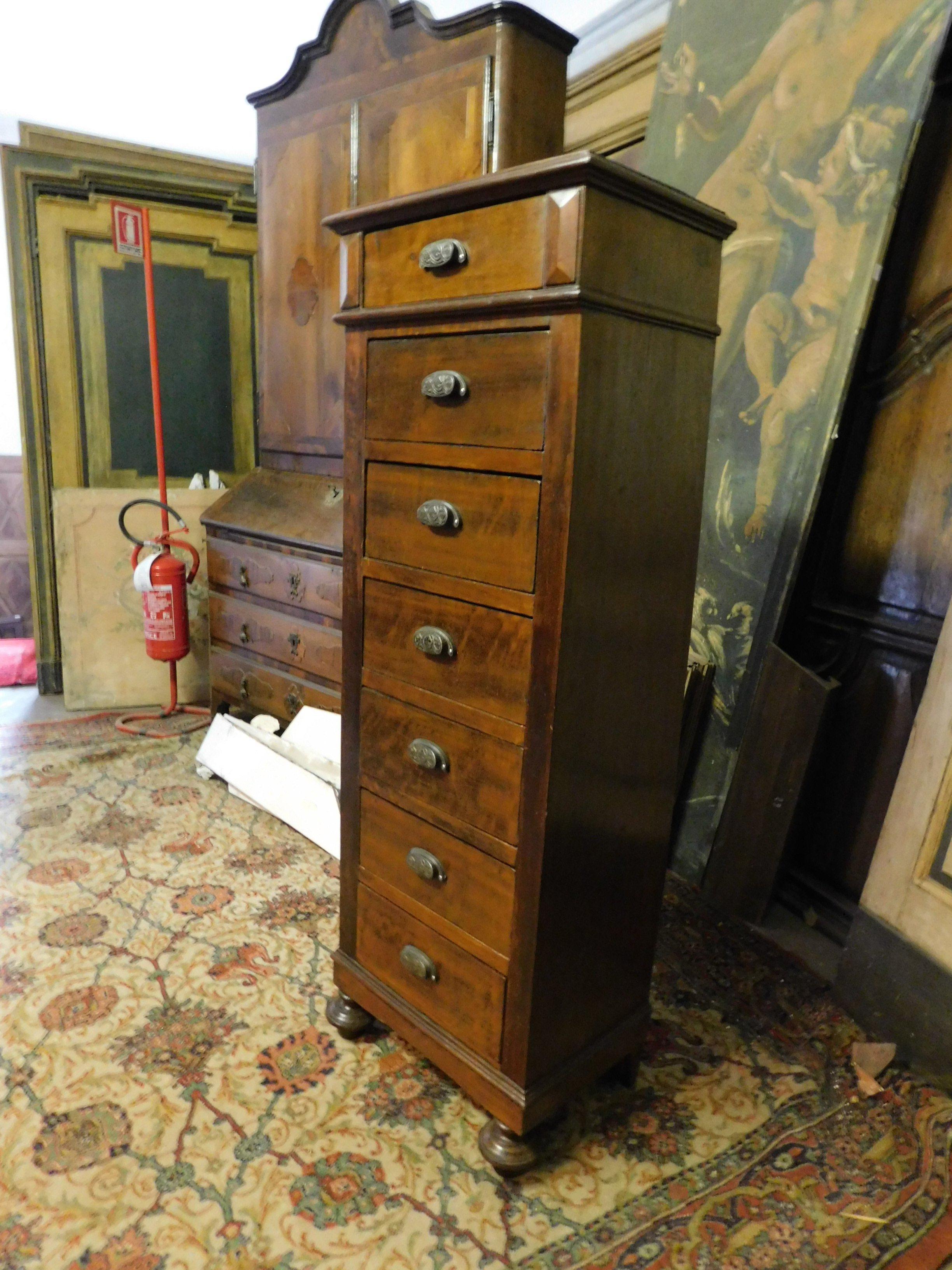 19th Century Antique Vintage Chest of Drawers, Weekly Cabinet, Brown Walnut, '800, Italy