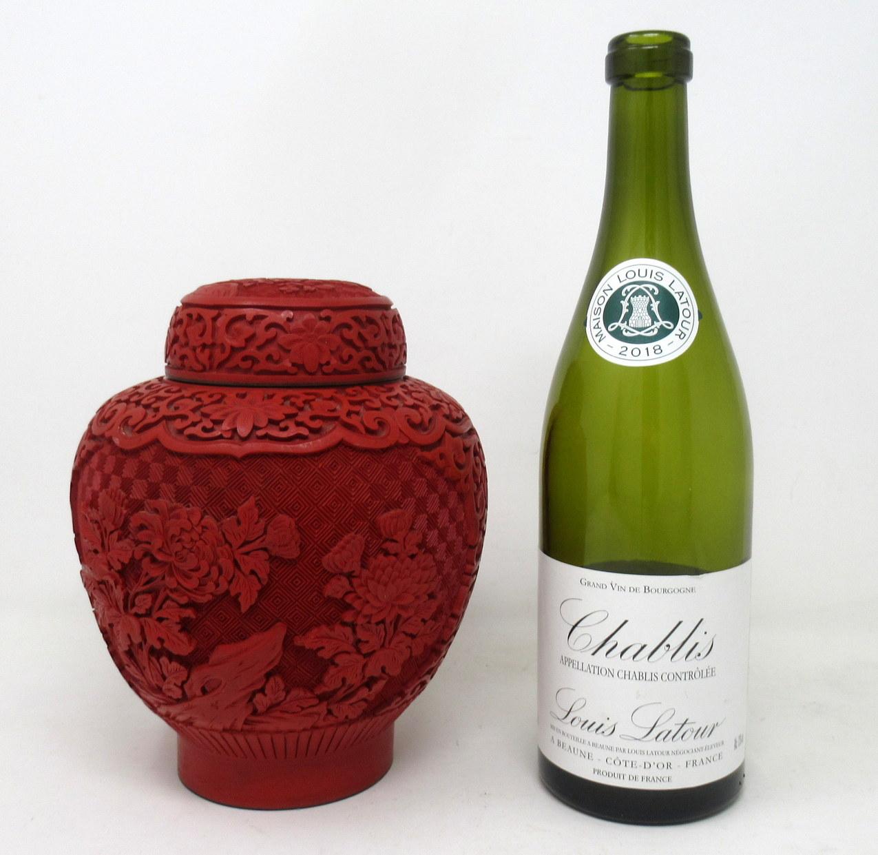 Antique Vintage Chinese Carved Cinnabar Bowl Ginger Jar Centerpiece Midcentury In Good Condition In Dublin, Ireland