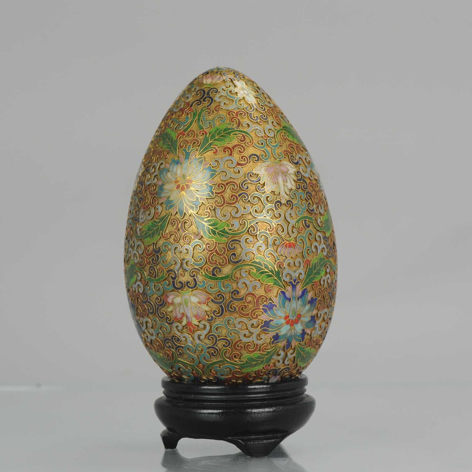20th Century Antique / Vintage Chinese Cloisonné Egg Vase Bronze China Flowers Lotus