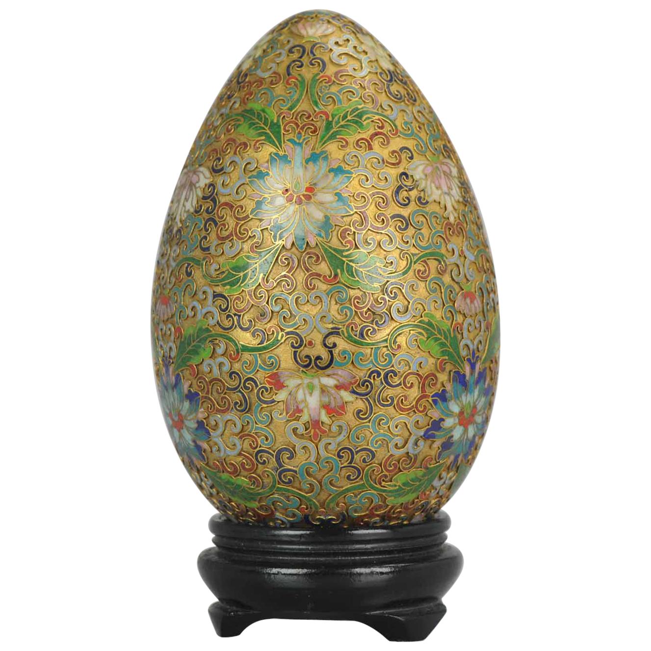 Antique / Vintage Chinese Cloisonné Egg Vase Bronze China Flowers Lotus