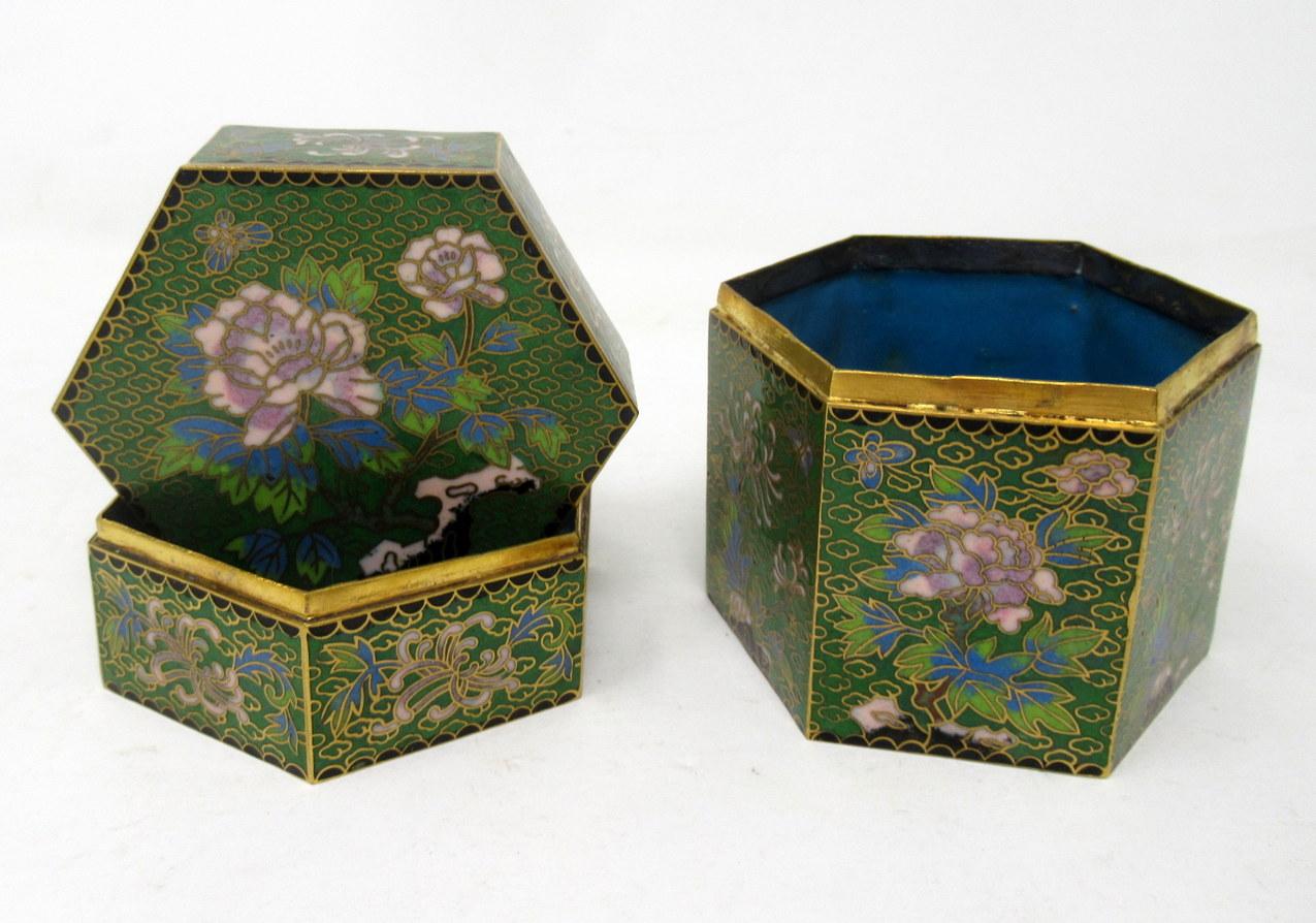 Cloissoné Antique Vintage Chinese Japanese Cloisonne Enamel Octagonal Canister Jar Box