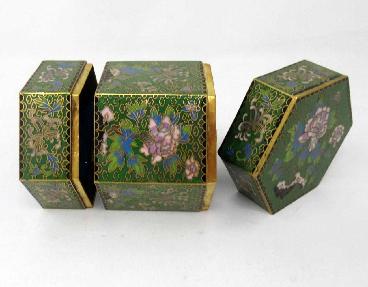 20th Century Antique Vintage Chinese Japanese Cloisonne Enamel Octagonal Canister Jar Box