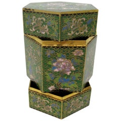 Antique Vintage Chinese Japanese Cloisonne Enamel Octagonal Canister Jar Box