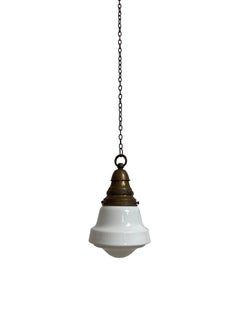 Antique Vintage Church Opaline Milk White Glass Ceiling Pendant Light Lamp