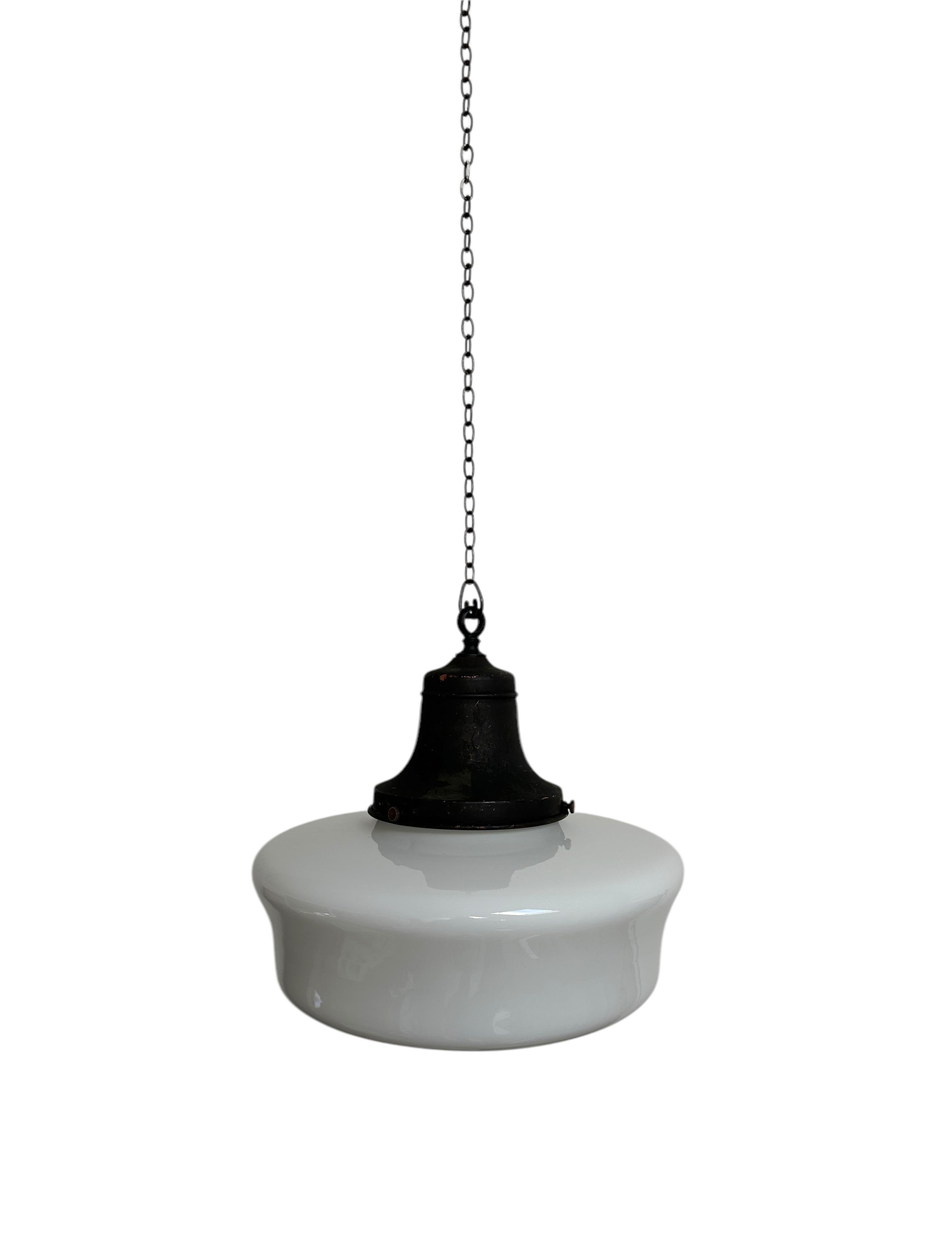 Britannique Antique Vintage Church's Opaline White Milk Glass Ceiling Pendant Light Lamp