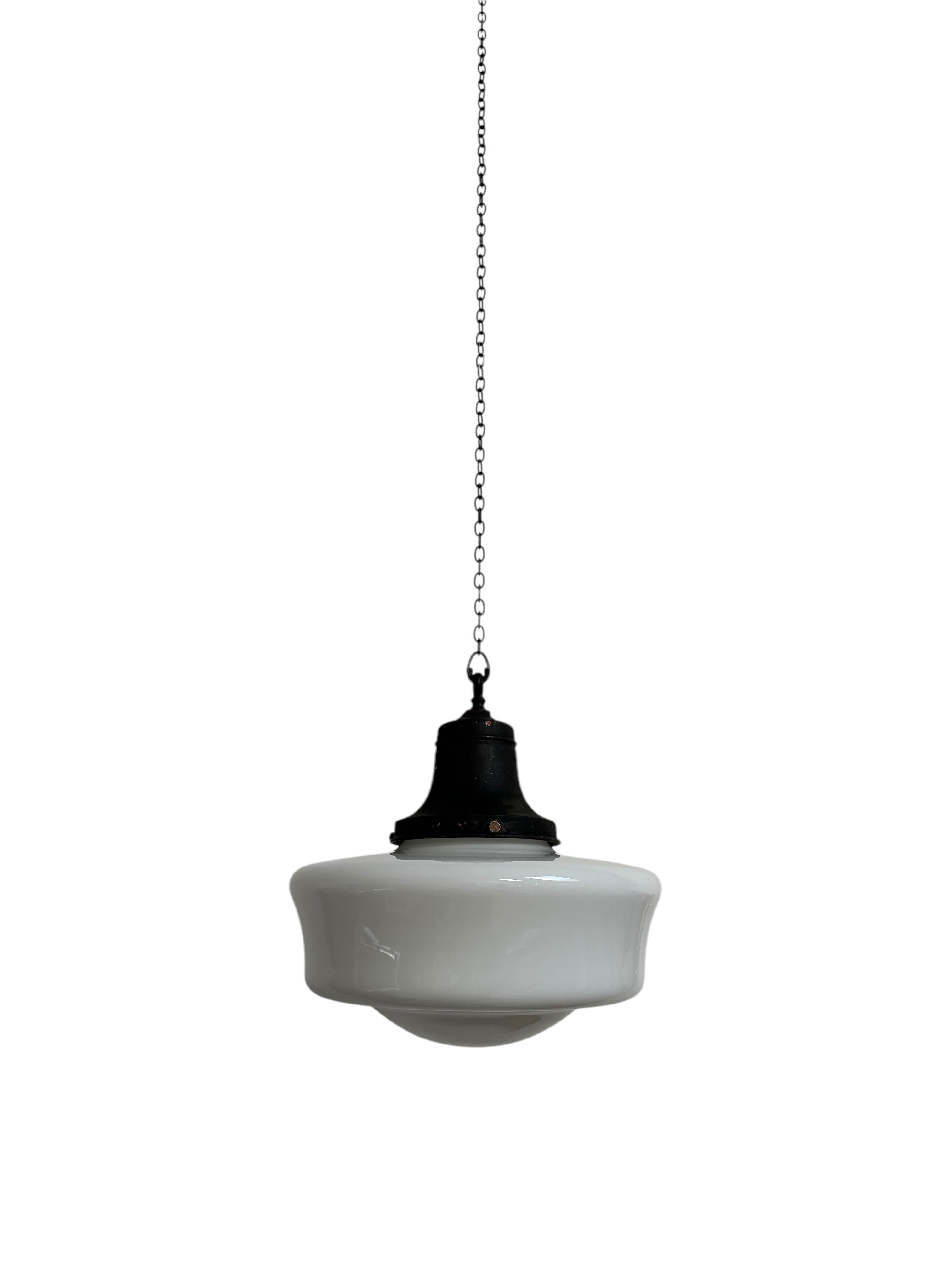 Antique Vintage Church's Opaline White Milk Glass Ceiling Pendant Light Lamp Bon état à Sale, GB