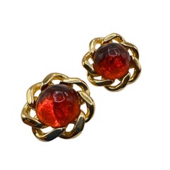 Antique Vintage Ciner Clip-On Orange Glass Earrings