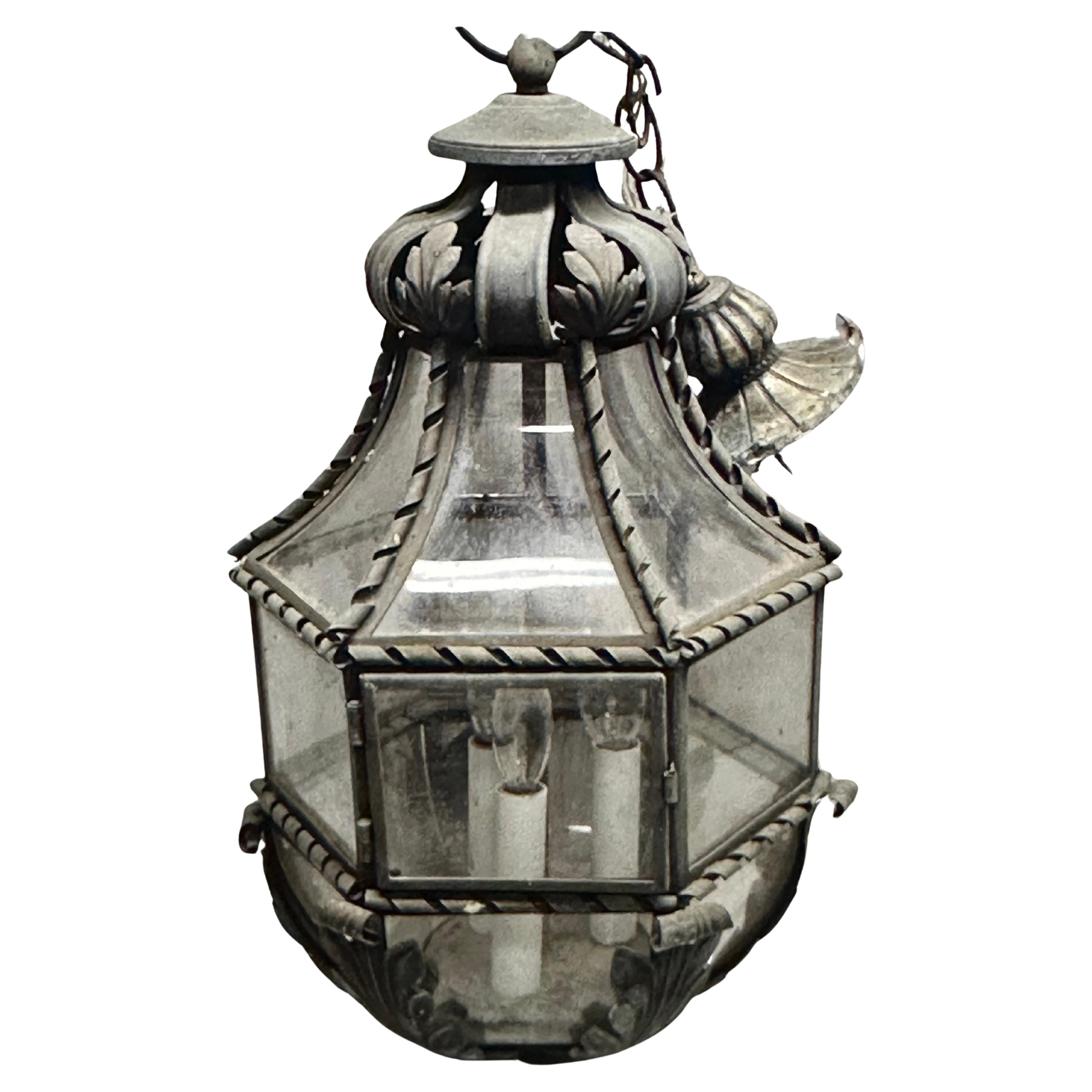 Farol Colgante Francés de Cobre Antiguo/Vintage