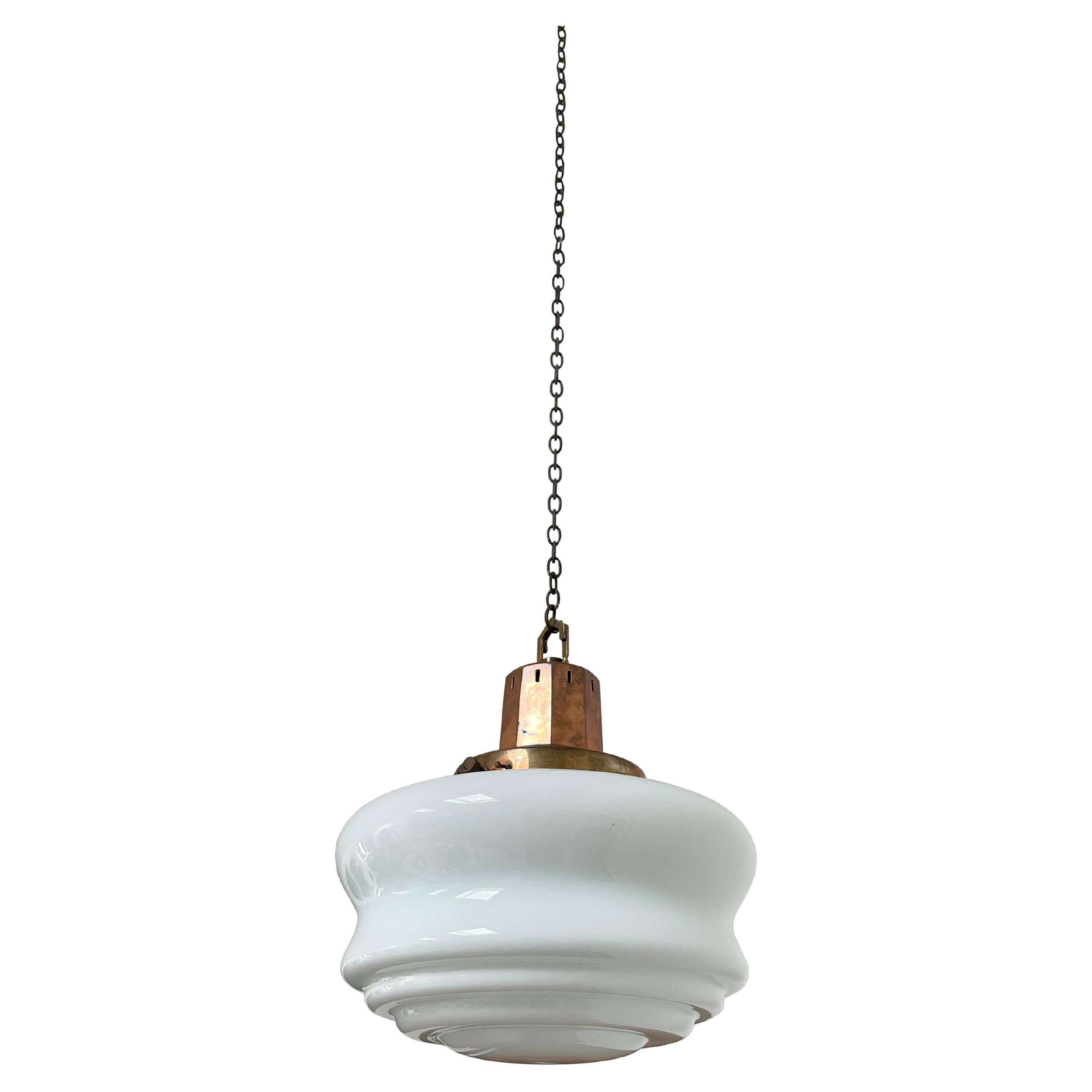 Large Antique Vintage Church Opaline Milk White Glass Ceiling Pendant