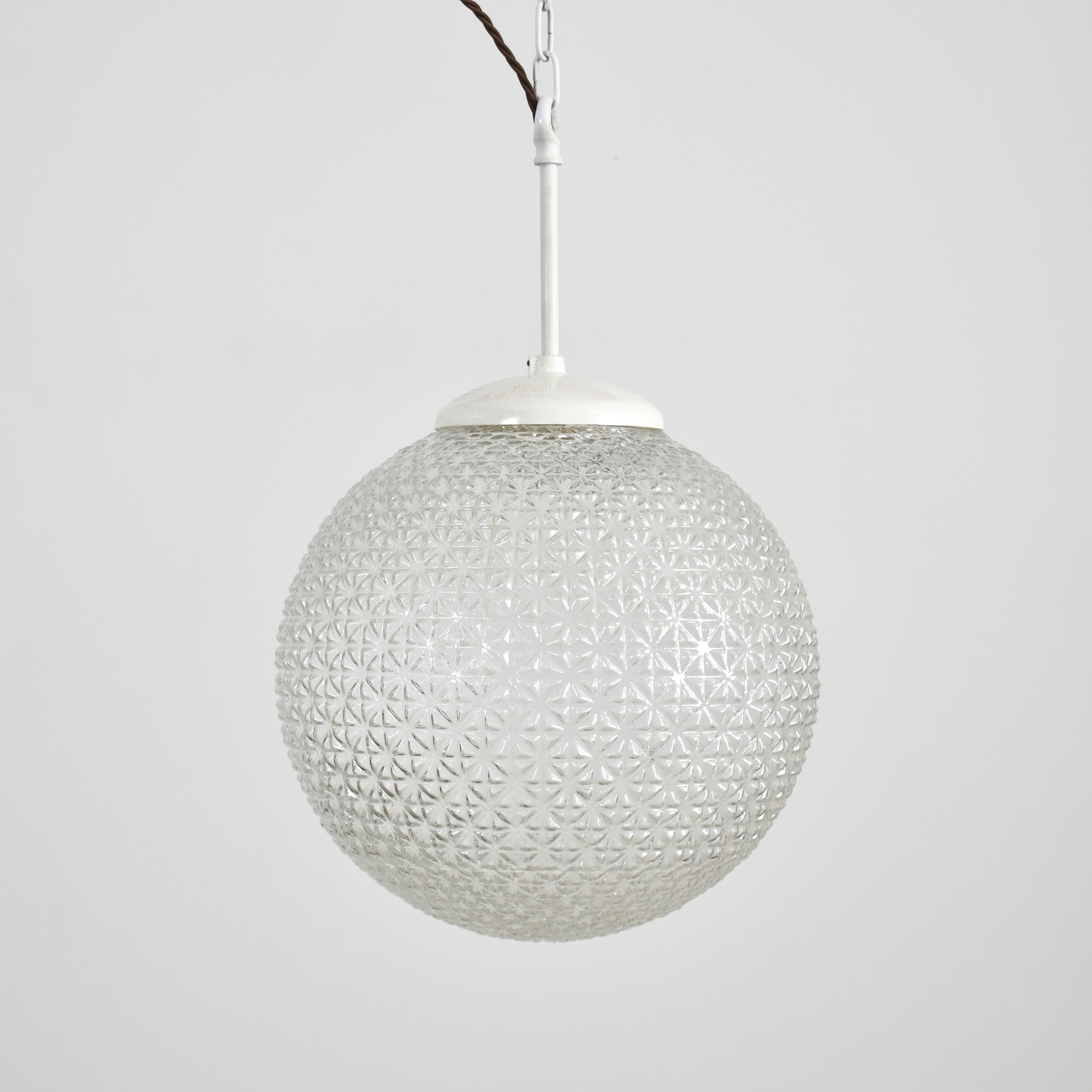 Mid-Century Modern Antique Vintage Cut Glass Church Globe Pendant Light For Sale