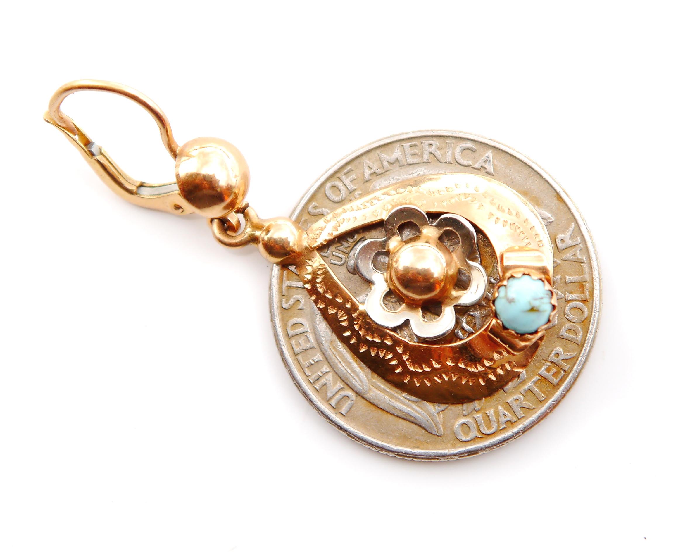 Antique Vintage Dangle Earrings natural Turquoise solid 18K Gold /4.8gr For Sale 3