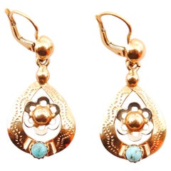 Antique Vintage Dangle Earrings natural Turquoise solid 18K Gold /4.8gr