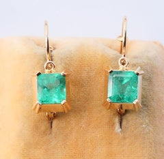 Vintage Earrings natürliche 3 ctw Smaragde massiv 18K Gelbgold / 5gr