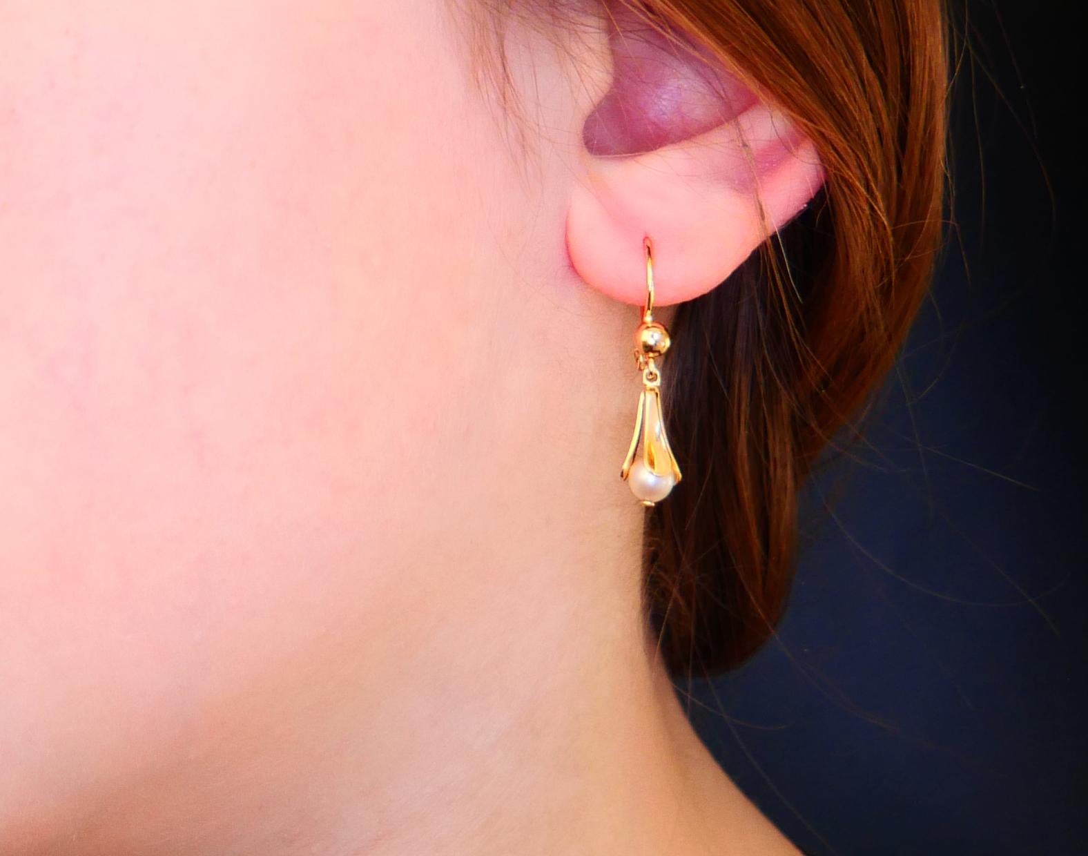 Ball Cut Antique Vintage Earrings Pearls solid 18K Yellow Gold / 2.1gr For Sale