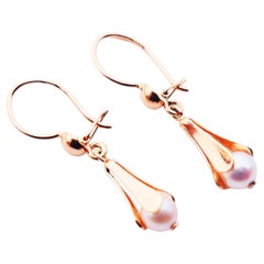 Boucles d'oreilles vintage anciennes perles en or jaune 18 carats massif / 2,1 g