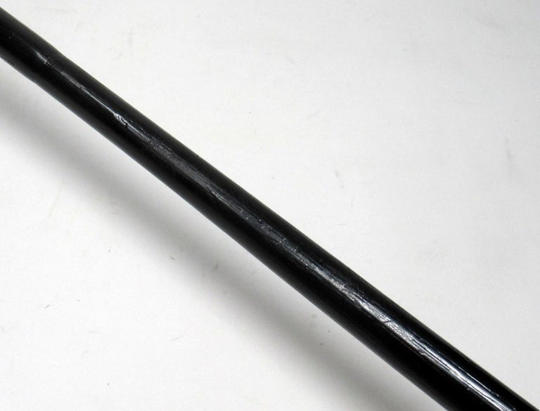Antique Vintage Ebonized Walking Stick Cane Pistol Grip Leather Handled