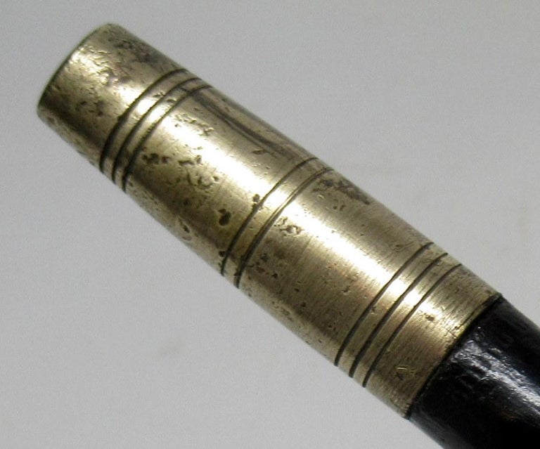 Antique Vintage Ebonized Walking Stick Cane Pistol Grip Leather Handled