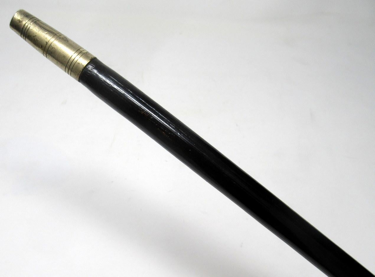Antique Vintage Ebonized Walking Stick Cane Pistol Grip Leather Handled