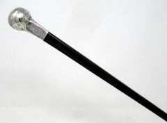 Antique Vintage Ebony Walking Stick Cane John Taylor Sterling Silver Mount, 1920