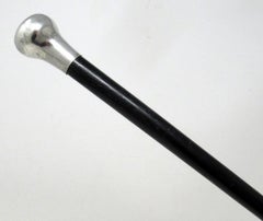 Antique Vintage Ebony Wooden Walking Stick Henry Williamson Sterling Silver 1923