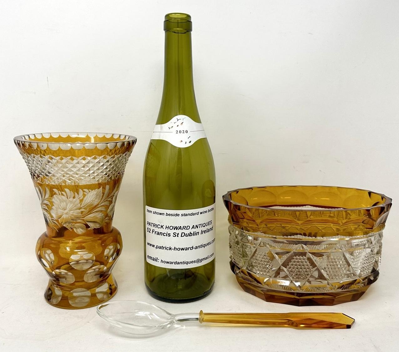 Antique Vintage Edwardian Bohemian Handcut Crystal Amber Vase Bowl Centerpiece 3