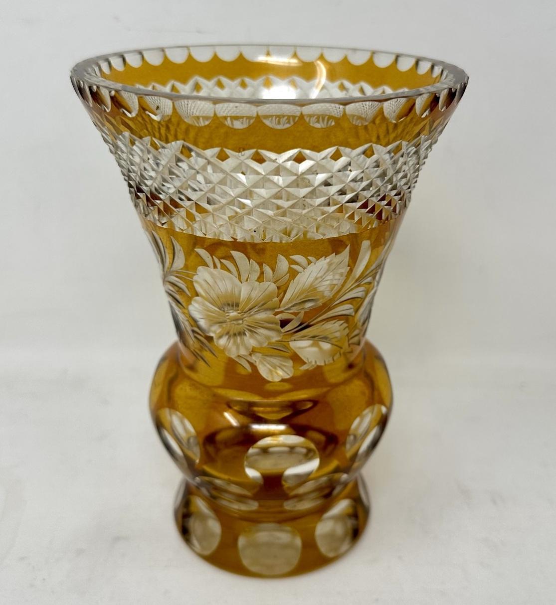Czech Antique Vintage Edwardian Bohemian Handcut Crystal Amber Vase Bowl Centerpiece