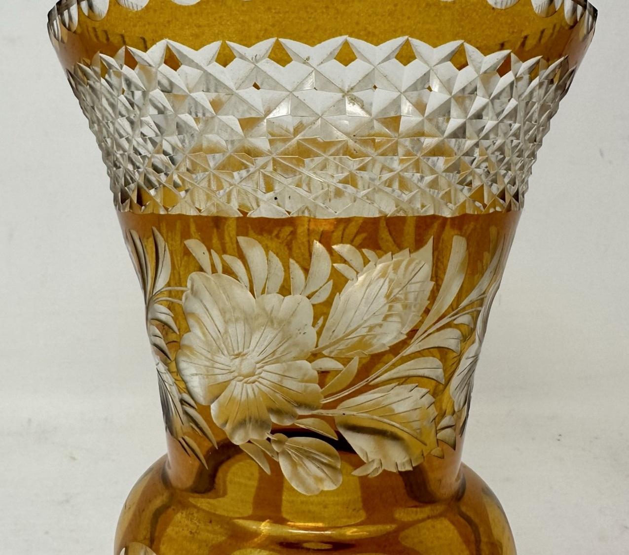 Polished Antique Vintage Edwardian Bohemian Handcut Crystal Amber Vase Bowl Centerpiece