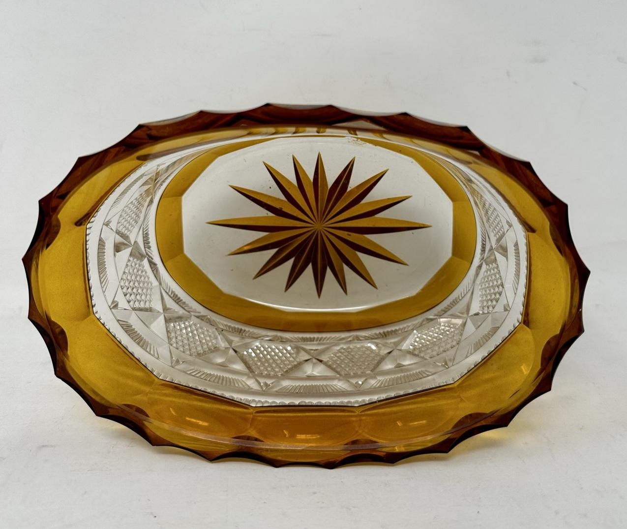 19th Century Antique Vintage Edwardian Bohemian Handcut Crystal Amber Vase Bowl Centerpiece