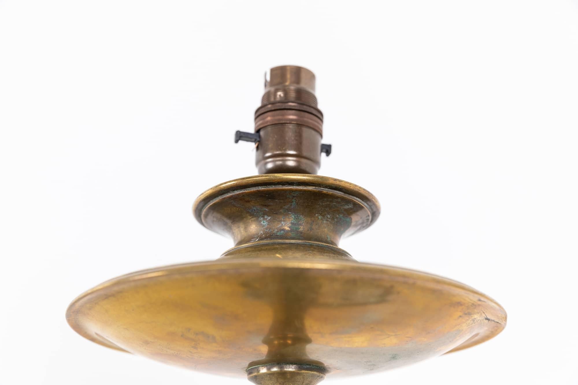 Arts and Crafts Antique Vintage Edwardian Brass Column Desk Table Lamp. c.1900 For Sale