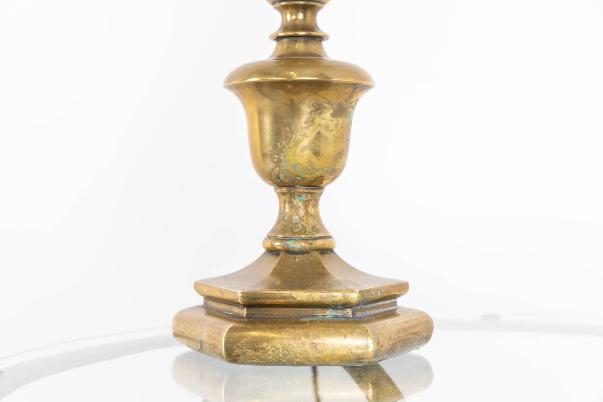 Antique Vintage Edwardian Brass Column Desk Table Lamp. c.1900 In Fair Condition For Sale In London, GB