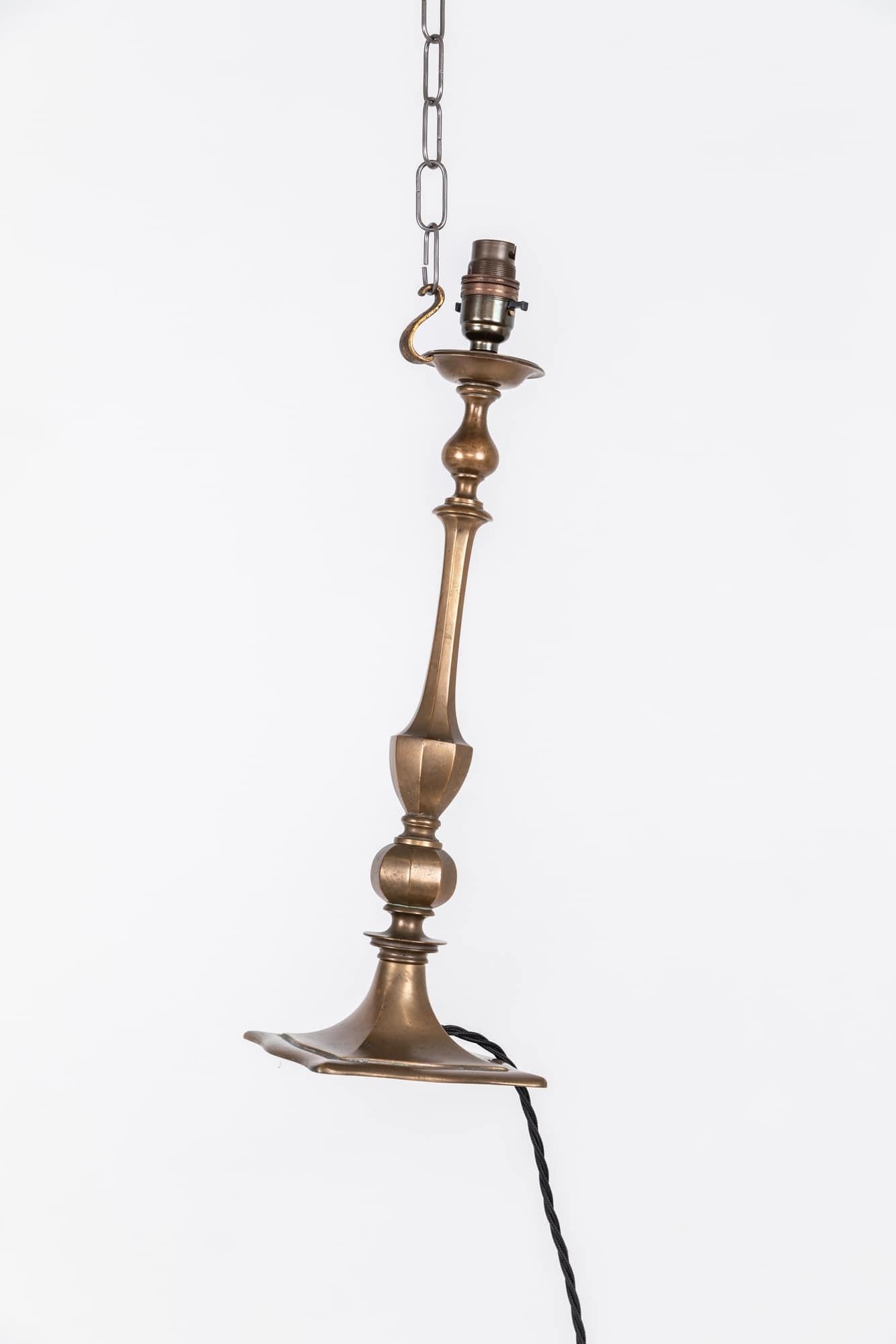 A very attractive Edwardian brass table lamp. c.1910

Of high quality, heavy brass construction with beautiful aged patina.

Rewired with 2m of black twisted flex and BS 3-pin plug.
