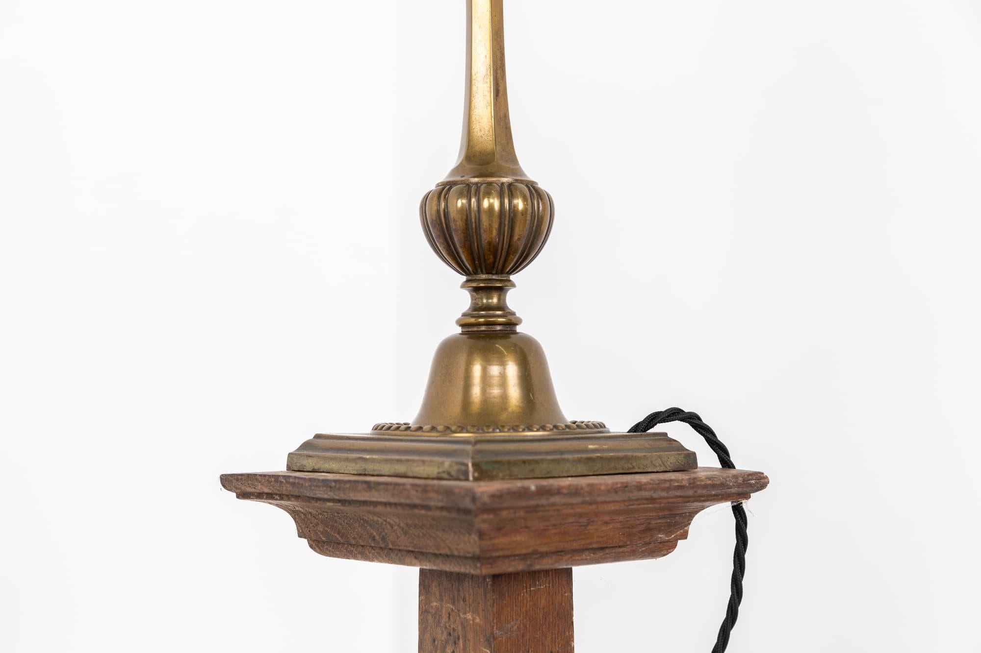 Antique Vintage Edwardian Brass Column Desk Table Lamp, circa 1910 In Fair Condition For Sale In London, GB
