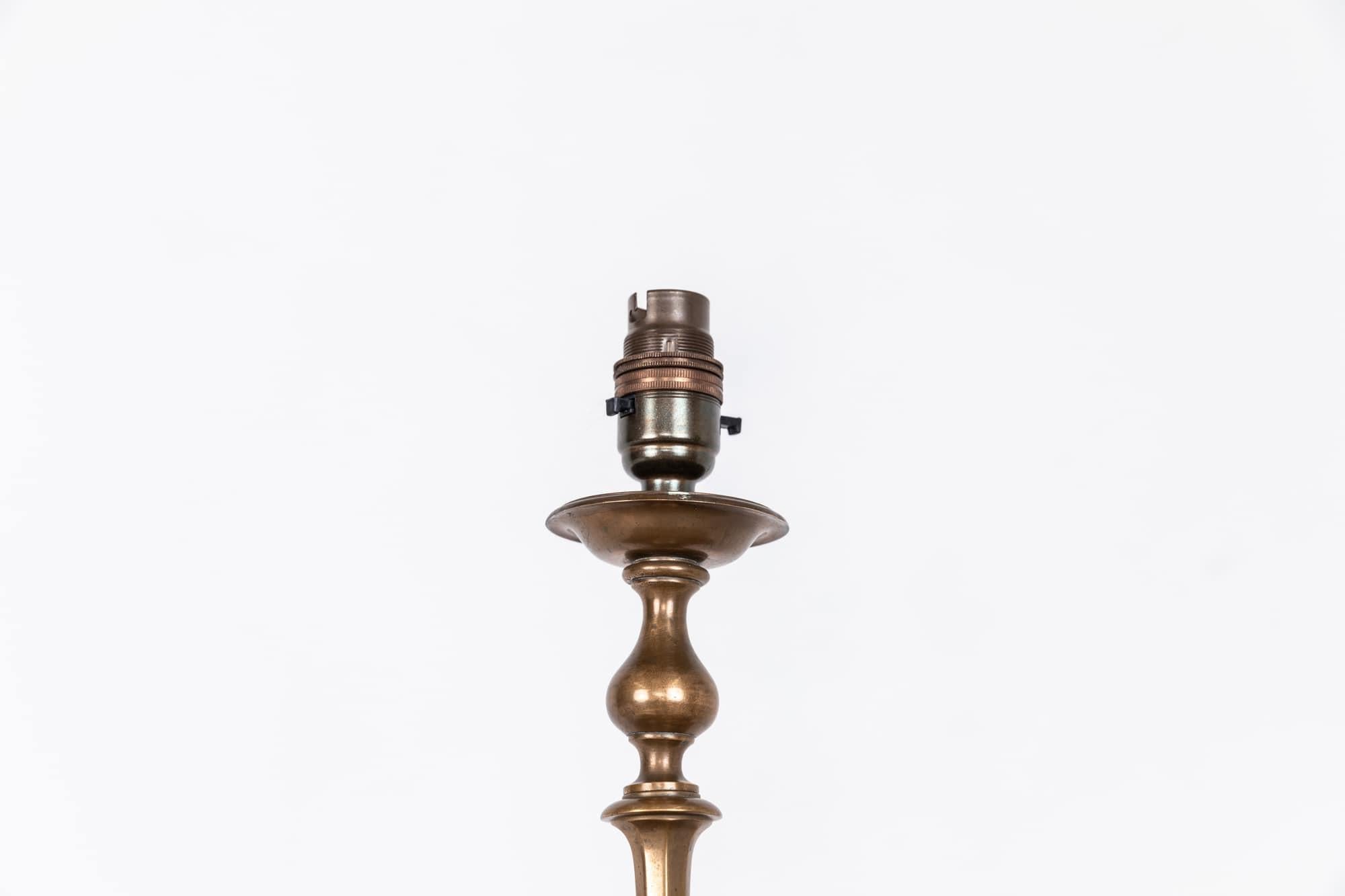 20th Century Antique Vintage Edwardian Brass Column Desk Table Lamp, circa 1910 For Sale