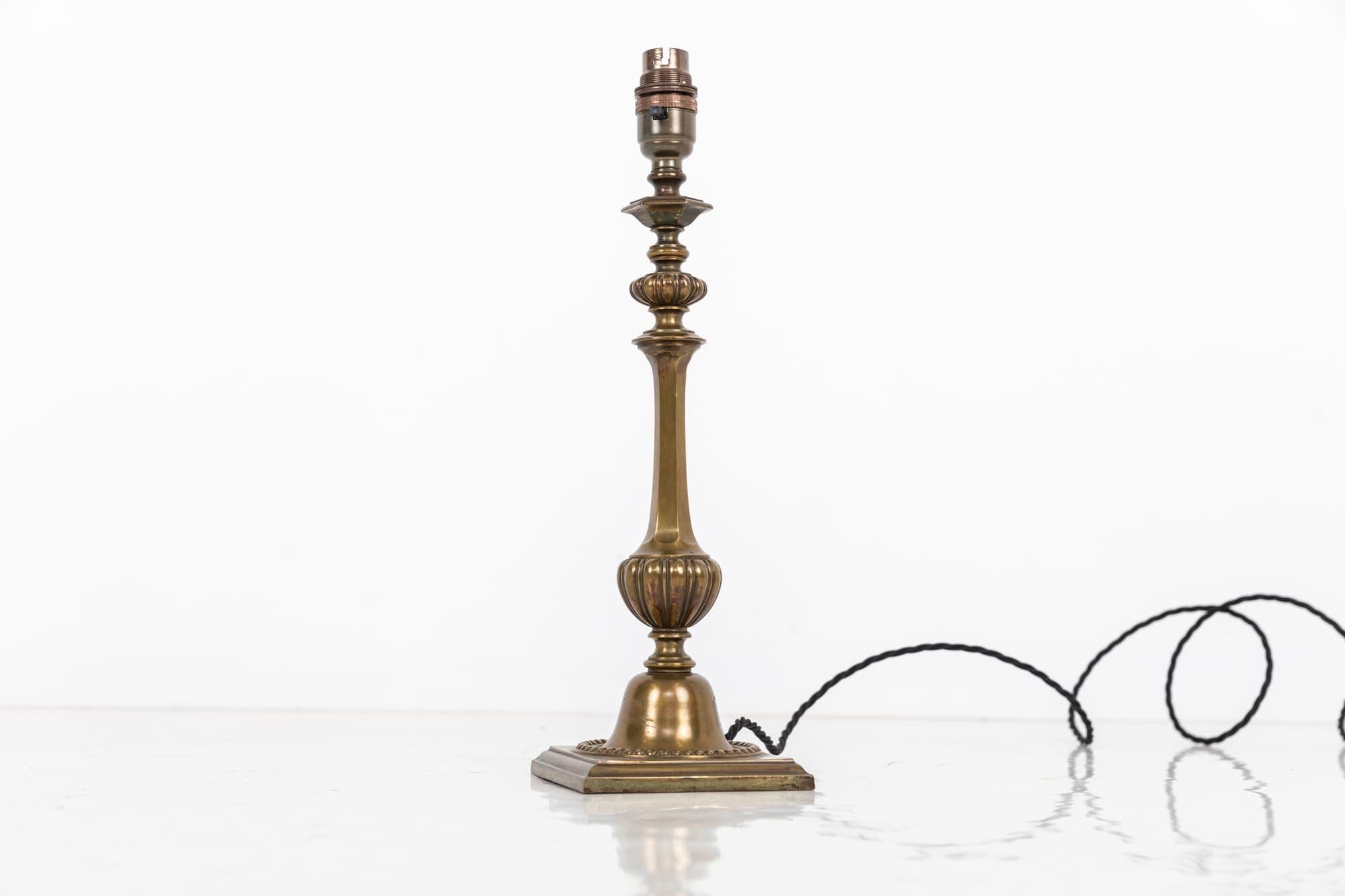 20th Century Antique Vintage Edwardian Brass Column Desk Table Lamp, circa 1910 For Sale