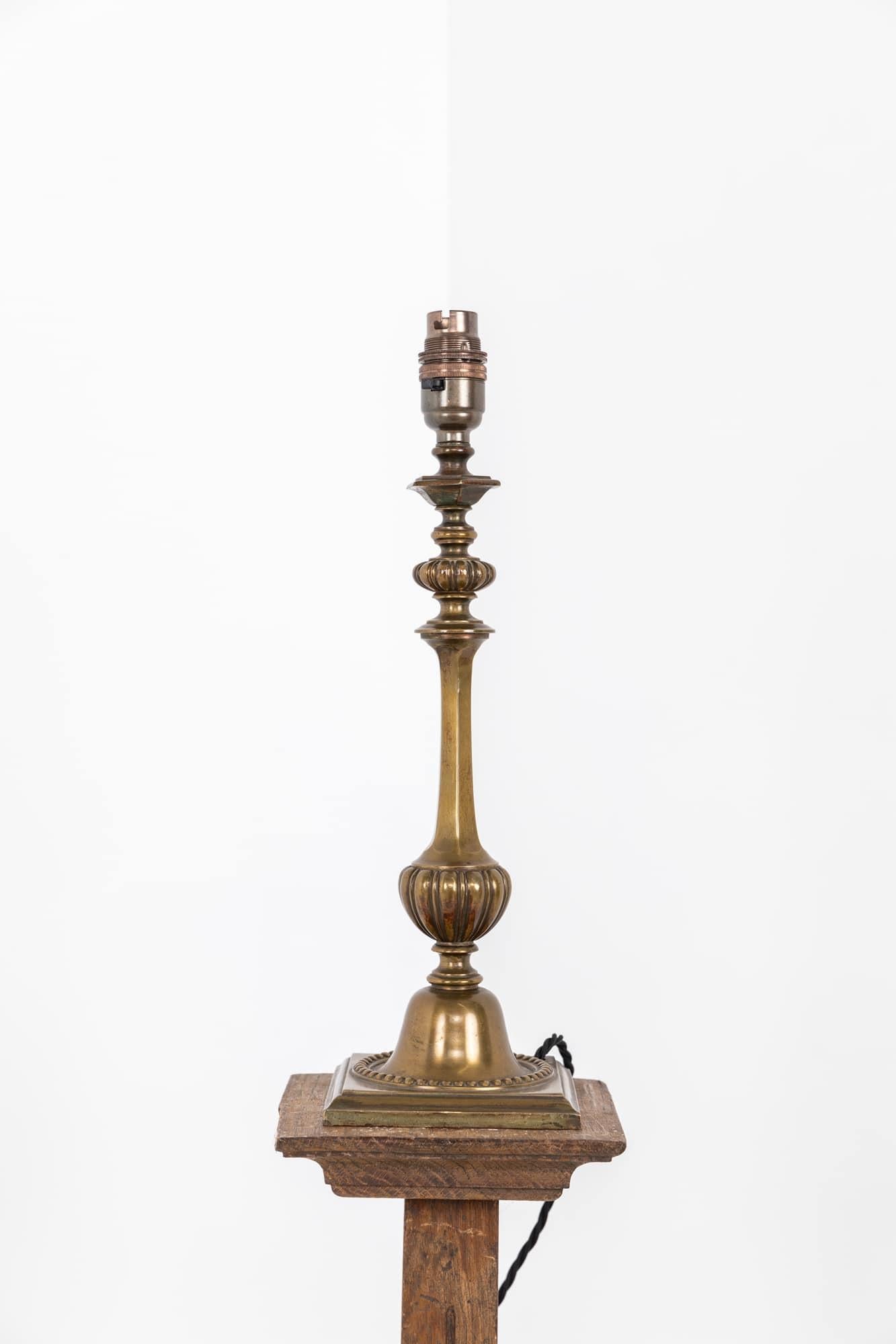 Antique Vintage Edwardian Brass Column Desk Table Lamp, circa 1910