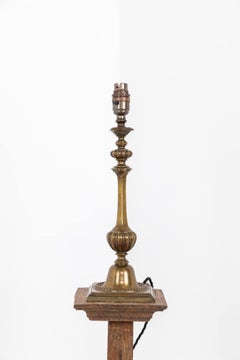 Antique Vintage Edwardian Brass Column Desk Table Lamp, circa 1910