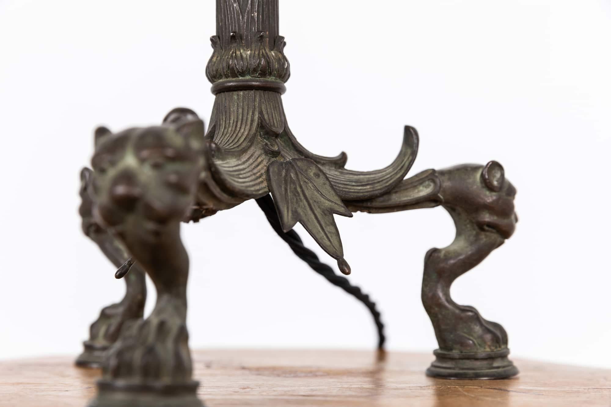 Arts and Crafts Antique Vintage Edwardian Brass French Empire Candlestick Desk Table Lamp c1900