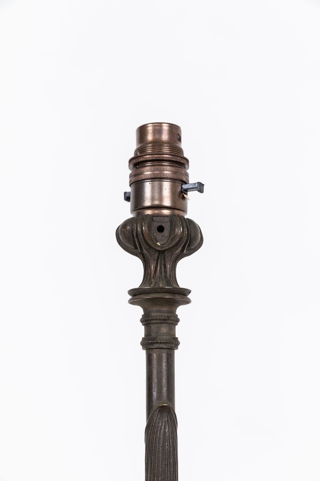 Antique Vintage Edwardian Brass French Empire Candlestick Desk Table Lamp c1900 In Fair Condition In London, GB