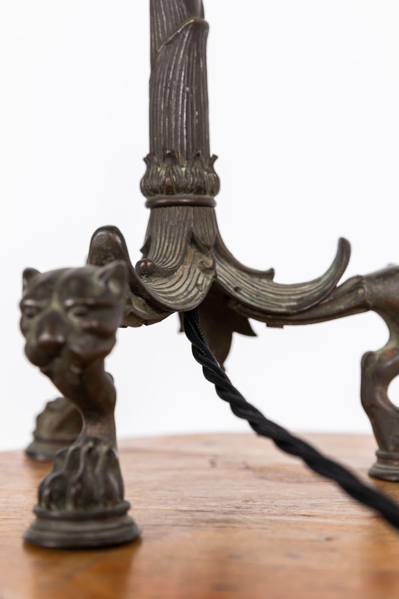 20th Century Antique Vintage Edwardian Brass French Empire Candlestick Desk Table Lamp c1900
